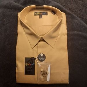 Mens button up dress shirt light brown color 19 34/35 Peacock